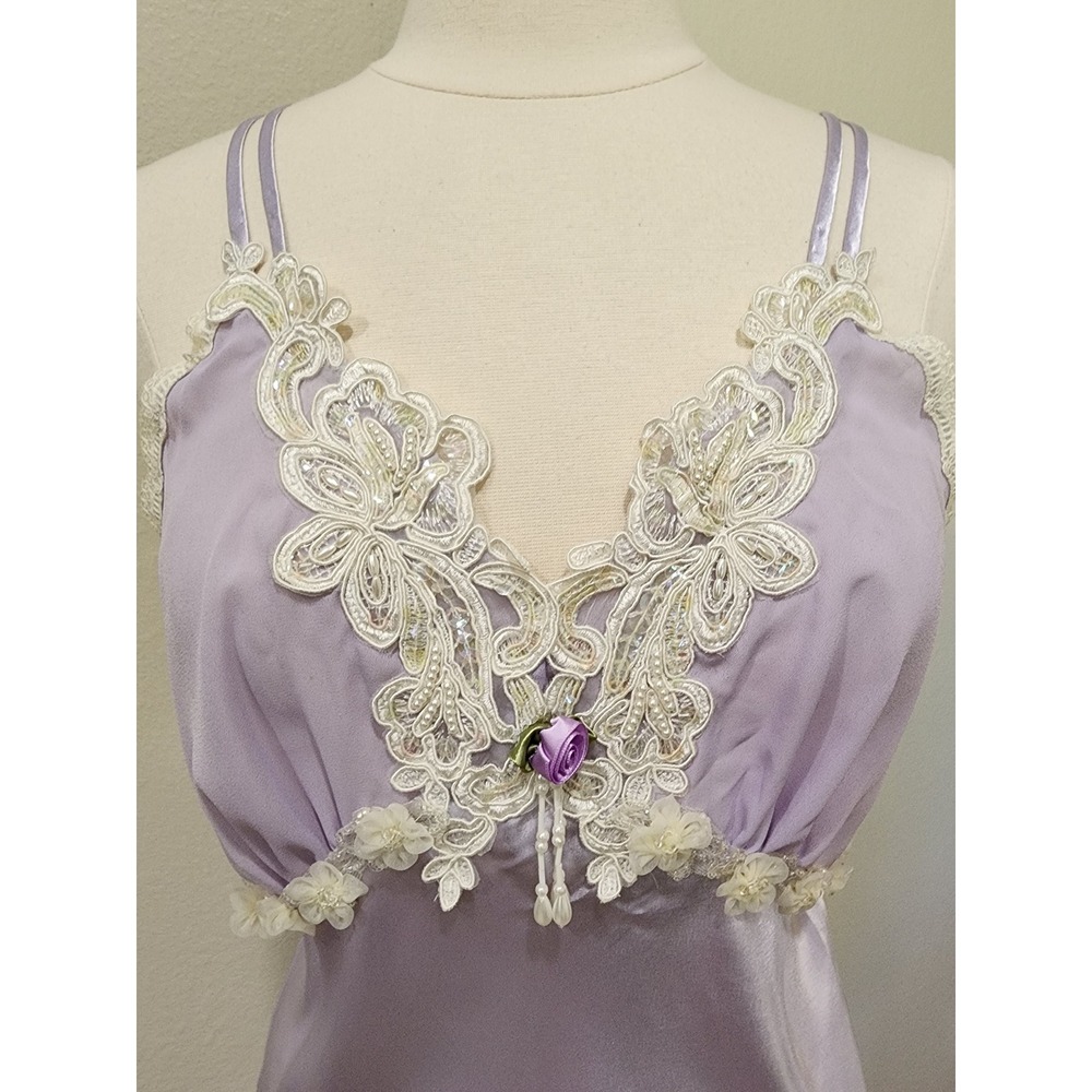 Vintage Private Luxuries Slip Dress Maxi Lavender Pearl Lace Chiffon size Medium